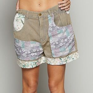POL Women's Patchwork Shorts - Tan and Purple NWT